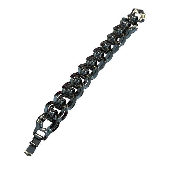 Vintage Monet chunky silver chain bracelet double links unique design 1980's - Picture 1 of 8